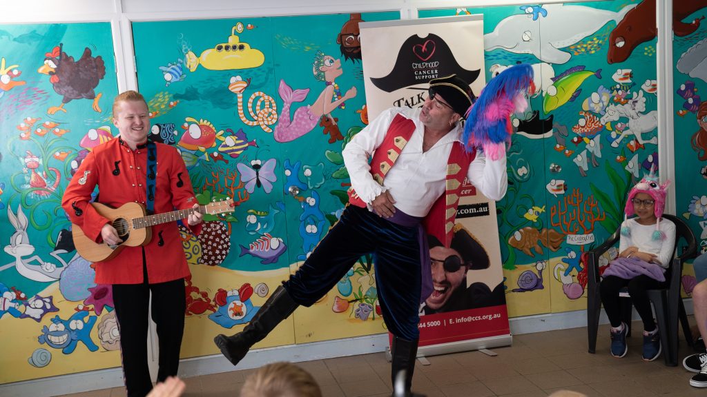 Captain Feathersword visits Childhood Cancer Support